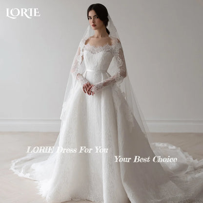 LORIE Boho Wedding Dress Off Shoulder Long Sleeve Lace Beach Princess Button Bridal GownCustomized A-Line Bohemian Bride Dresses