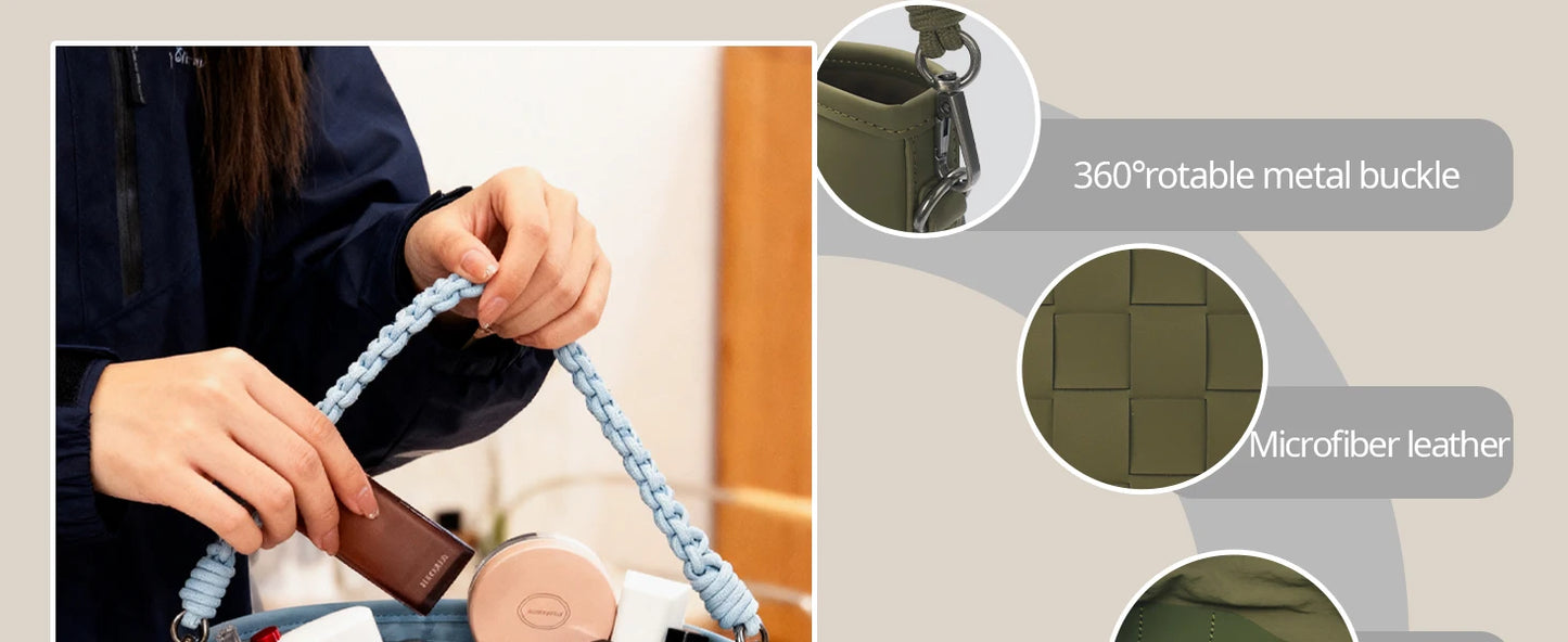 Besnfoto Camera Bag Stylish Woven Leather Shoulder Bucket Bag with Detachable Drawstring Pouch Removable Strap Vintage Crossbody Handbag Case for DSLR Mirrorless Camera Lens Sony Canon Nikon Women