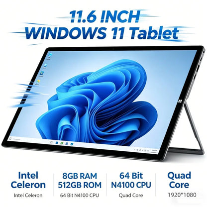 11.6 INCH WINDOWS 11 Tablet PC Pad1162 Intel Celeron 8GB RAM 512GB ROM 64 Bit N4100 CPU Quad Core WIFI HDMI-Com 1920 X 1080 Pix