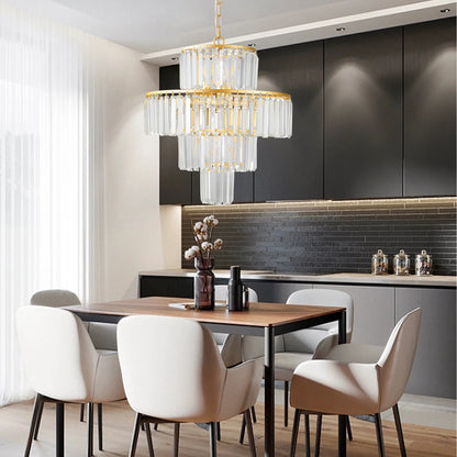 20" Luxury 4-Tier Crystal Chandelier, 12-Light Gold Frame Pendant Light, Elegant Ceiling Lighting for Living Room, Dining Room
