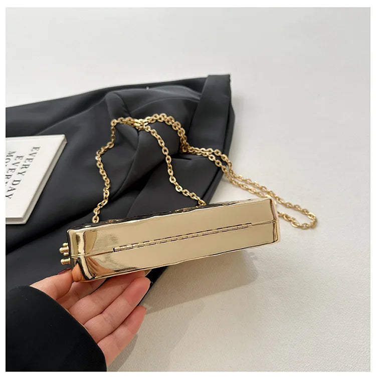 Luxury Golden Evening Bags For Women Wedding Dinner Party Chain Shoulder Cross Body Bag 2024 Designer Purses And Handbags