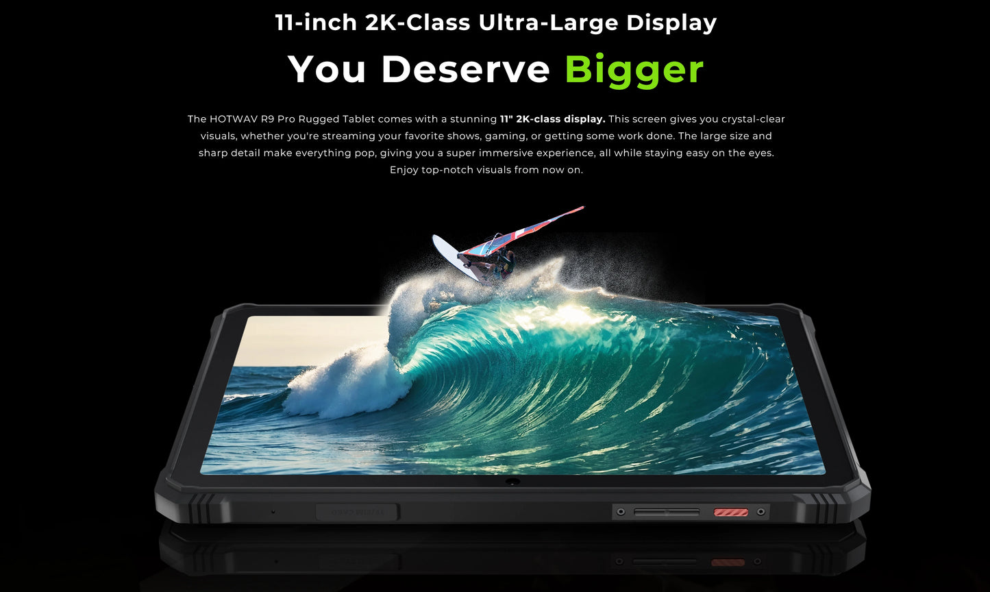 HOTWAV R9 Pro Global Dual 4G Rugged Tablet 11'' FHD+ 2K Large Display 20080mAh Massive Battery 20W Fast Charging Pad Android 14 6GB RAM 256GB ROM/2TB Expansion 64MP+16MP Camera Global 4G Tablet PC With Super Camping Light
