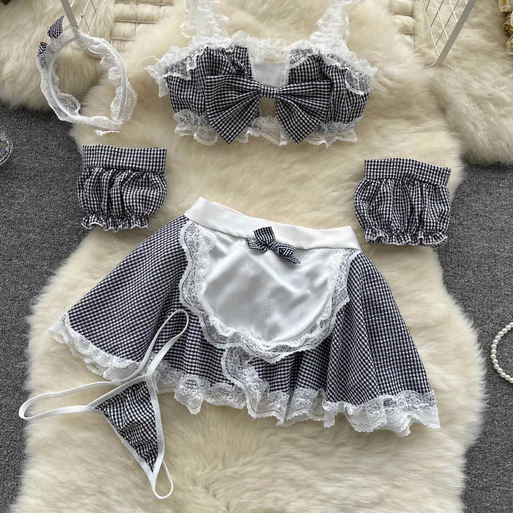 Coquette Lace Lingerie Set Sexy Mesh Bodysuit Valentines Day Sleepwear Gothic Strappy Catsuit Intimate Nightwear Romper