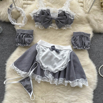 Coquette Lace Lingerie Set Sexy Mesh Bodysuit Valentines Day Sleepwear Gothic Strappy Catsuit Intimate Nightwear Romper