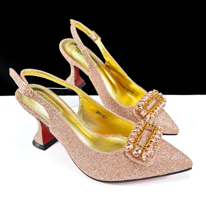 QSGFC Italian Design Rhinestone-encrusted Ladies Party Shoes And Special Bag Women High Heels Wedding Dual Purpose Bag