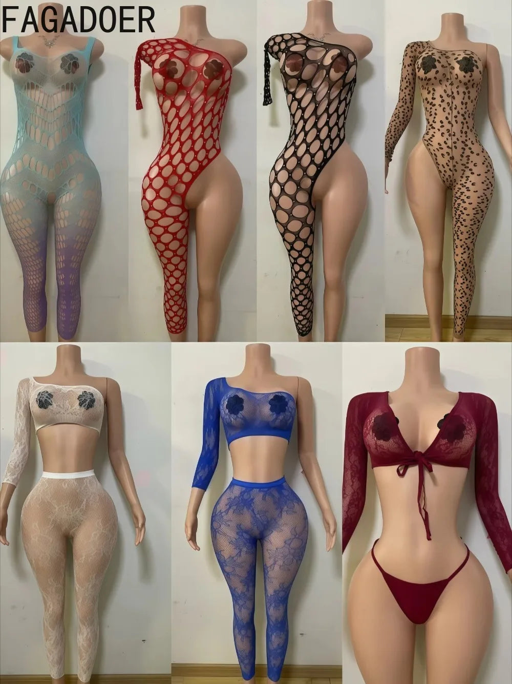FAGADOER Sexy Hollow-out Rhinestone Patchwork Bodycon Rompers Woman Halter Sleeveless Backless Jumpsuits Female Party Clubwear