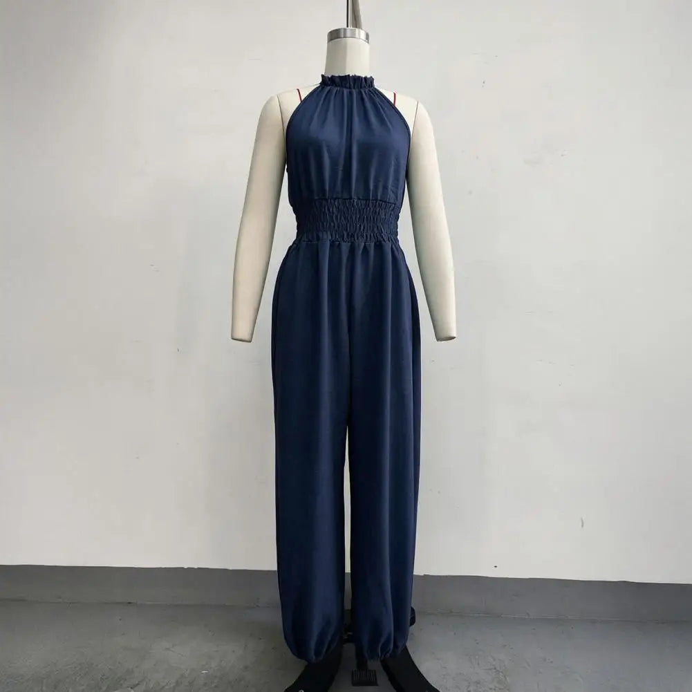 Smocked Waist Lantern Pants Women Rompers Summer Romper Halter Neck Sleeveless Jumpsuit With Lantern Leg For Casual Streetwear