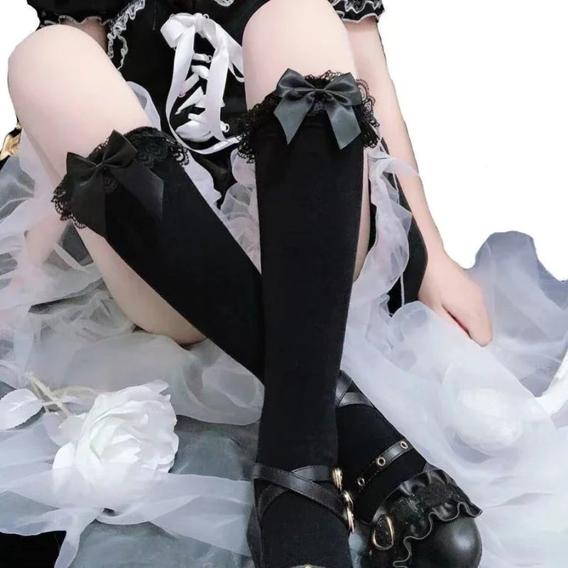 Lolita Lace JK Stockings Bow Knot Lolita Socks Female Long Lolita Soft Sister Jk Uniform Knee Socks Student Cute JK Socks