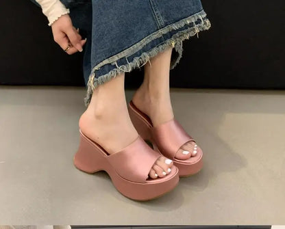 Summer Women's Slippers Fashion Platform Sandals Luxury Leather Casual Slippers High-heele Slippers for Women Open Toe Sandalias