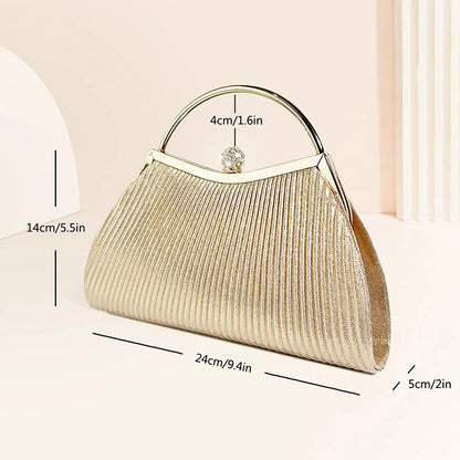 Pleated Evening Handbag Women Top Handle Glitter Day Clutch Ladies Wedding Dinner Dressed Clip Bag Diamond Party Purse Gold