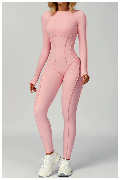 Sexy Hollow Back Long Sleeve Yoga Jumpsuit Women Quick Dry One-piece Yoga Suit Gym Training Leggings Playsuit Slim Fit Bodysuits