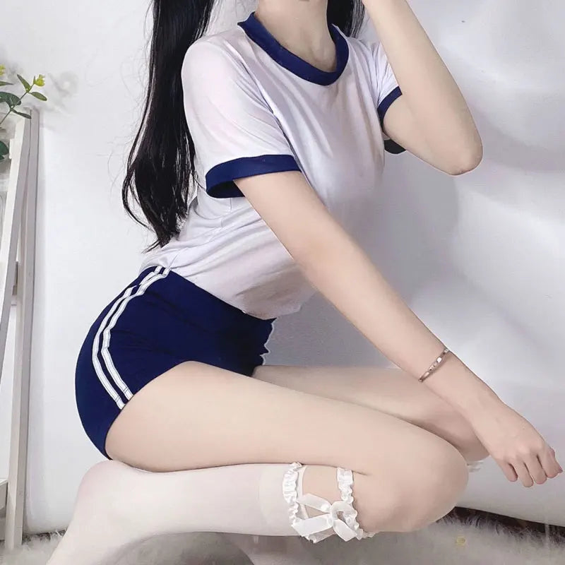Japanese College Physical Education Sports School JK Uniform Gym Set Volleyball T Shirt Shorts Girl Women Jersey Gymnastics Suit