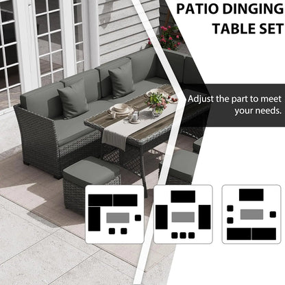 7 Piece Patio Furniture Set, Outdoor PE Wicker Rattan Outdoor Dining Set, Patio Table and Chairs Set, Patio, Customized