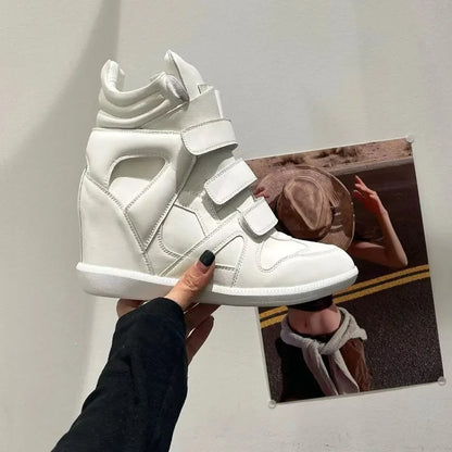 Women's Ankle Boots 2026 New Genuine Leather 8CM Hidden Heel Women Platform Sneakers Fashionable Splice Color Design Women Shoes