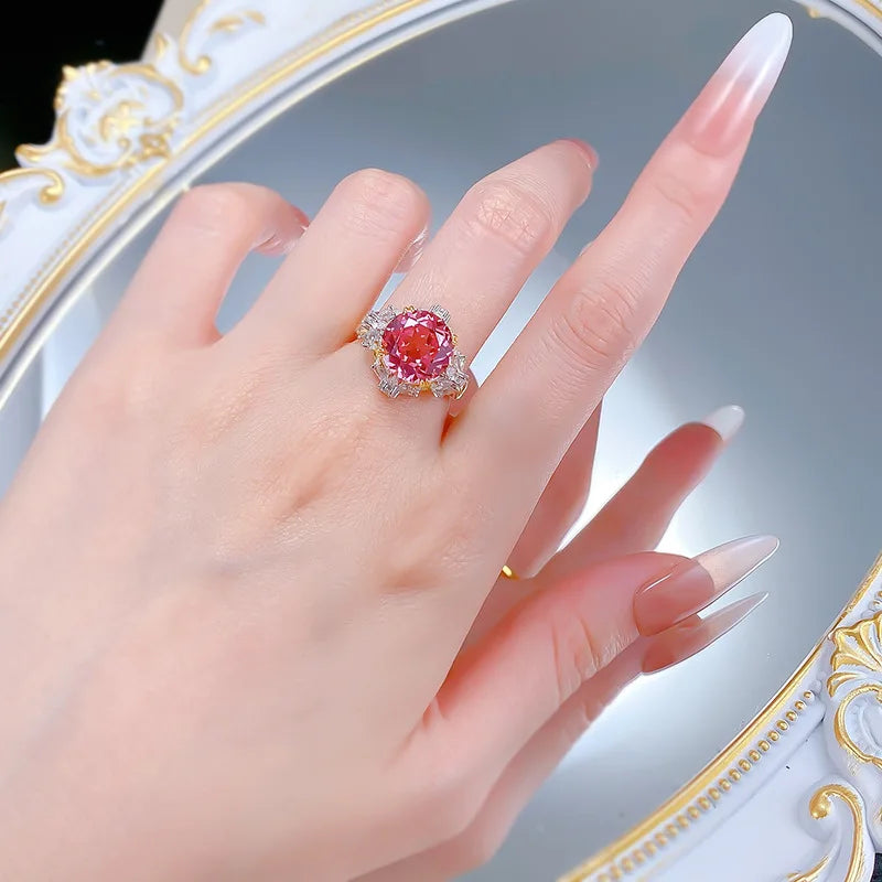 Luxury 9999 24K Solid gold certifid heavy industry 11mm padparadscha corundum lotus cut ring high-end fine jewelry