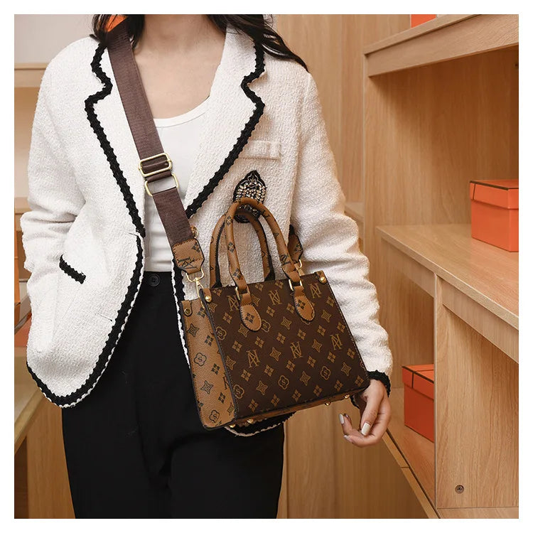 Elegant Retro Women's Tote Bag Single Shoulder Crossbody Bag Floral Print Ladies Handbag Luxury Texture Commuter Messenger Bag