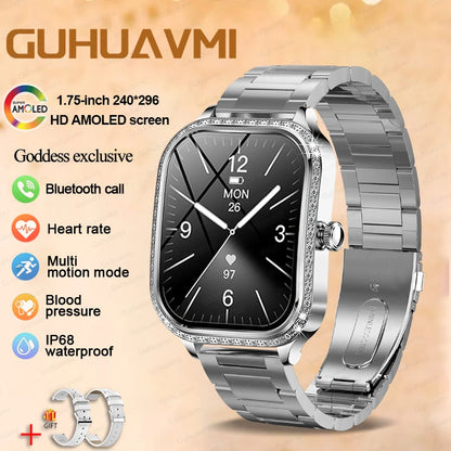 New Fashion Women's Smart Watch Heart Rate 1.75 Inch 240*296 HD Screen Diamond Watch Bluetooth Call Waterproof SmartWatch Ladies