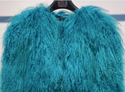Mongolian Fur Coat Fur Jacket Women's Elegant Fluffy Solid Color Thickened Thermal Long Sleeve Coat Winter Fashion Oversized Lad
