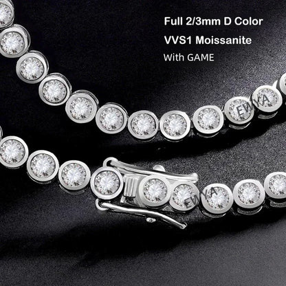 EWYA Luxury Bubble 2/3mm D Color Full Moissanite Tennis Necklace for Women S925 Silver Plated 18K Diamond Neck Chain Necklaces