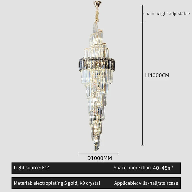 Light Luxury Large Chandelier Spiral Staircase Chandelier Luxurious And Atmospheric Duplex Villa Hotel Lobby Chandelier