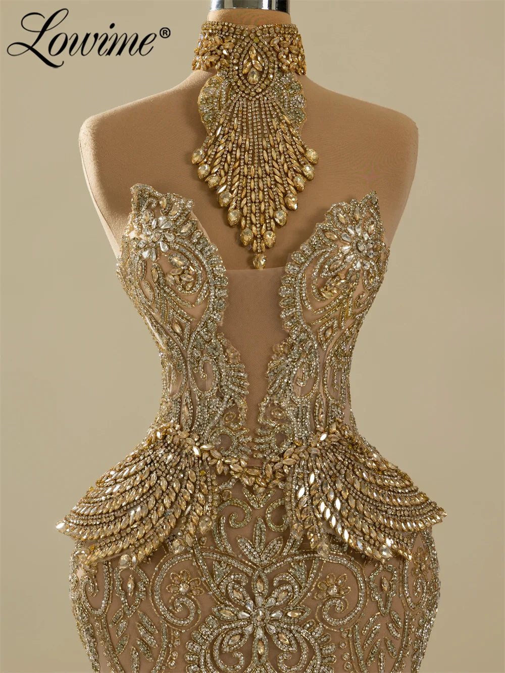 Sparkly Gold Long Prom Dresses Beaded Birthday Party Dresses African Evening Gown With Crystals Robe De Customized 2026 Robes