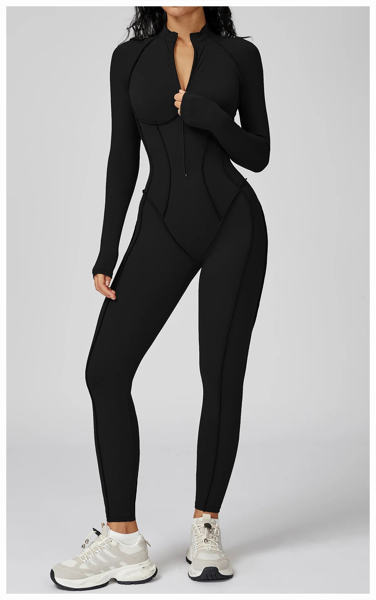 Sexy Rompers Workout Zipper Jumpsuit Long Sleeves Sports Bodysuits Women Gym Running Fitness Suits Gym Tracksuit Sportswear