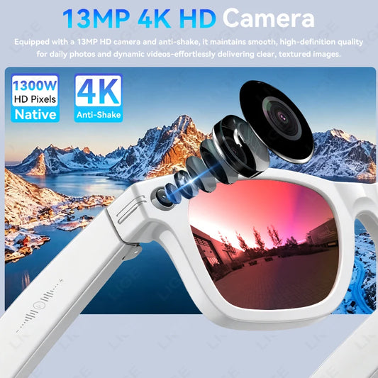 LIGE New AI Smart Glasses With Video Camera 1300W Outdoor Sunglasses Wi-Fi Transfer BT Call Audio Record Smart Wearable Headset