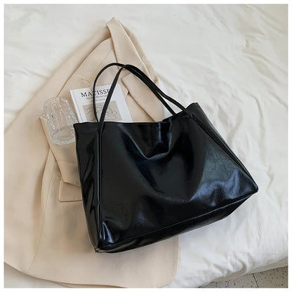Personalized Name Embroidery Women's Large Tote Bag Brown Faux Leather Shoulder Handbag Vintage Soft Casual Bag for Work Travel