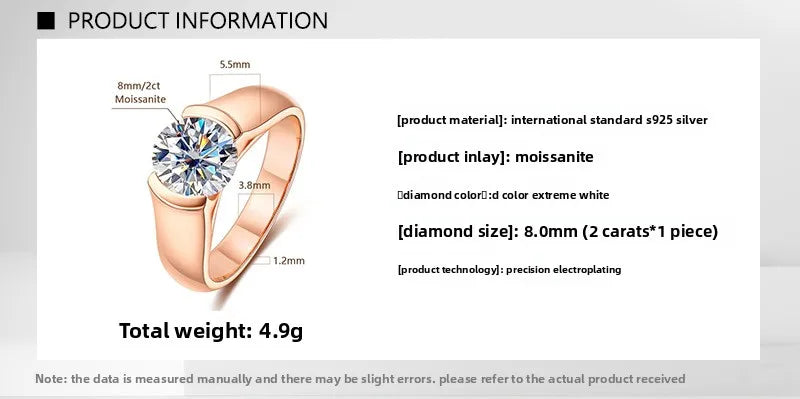 Carnica Luxury 925 Sterling Silver 2CT Real Moissanite Ring for Women GRA Simple Diamond Wedding Jewelry Gift Brilliant Hot New
