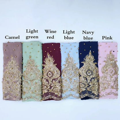 Chiffon Hijab Scarf Muslim Islamic Hijabs Scarves for Woman Long Headwraps with Bead Head Scarf Shawl Wrap Prayer Turbante