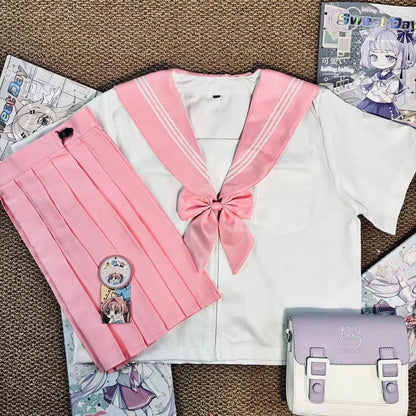 New Japanese School Uniform Girl Jk Suit Sexy Spring and Autumn Navy Pink Tie Cosplay Sailor Uniform Middle School Clothing