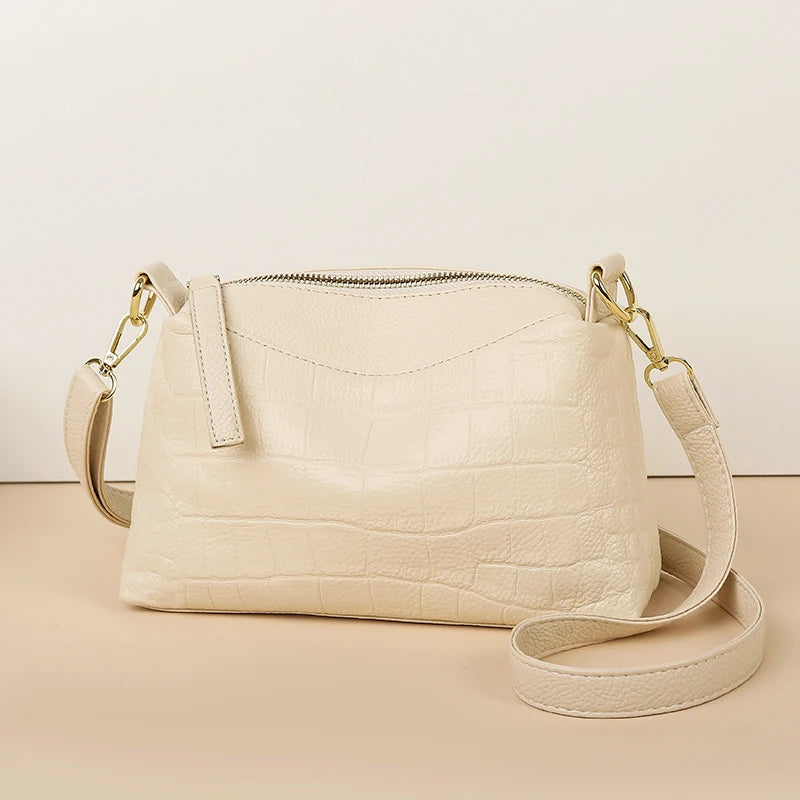 100% Genuine Cowhide Crocod Pattern Luxury Shoulder Bags For Women Designer Solid Color Soft Crossbody Bag Handbags Purses Sac