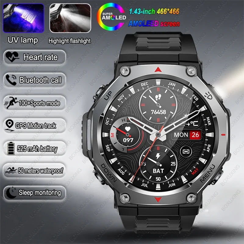 2026 New Military Active Edge Smart Watch Men 10ATM Waterproof GPS Motion Track 100+Sport Modes Heart Rate HD BT Call Smartwatch