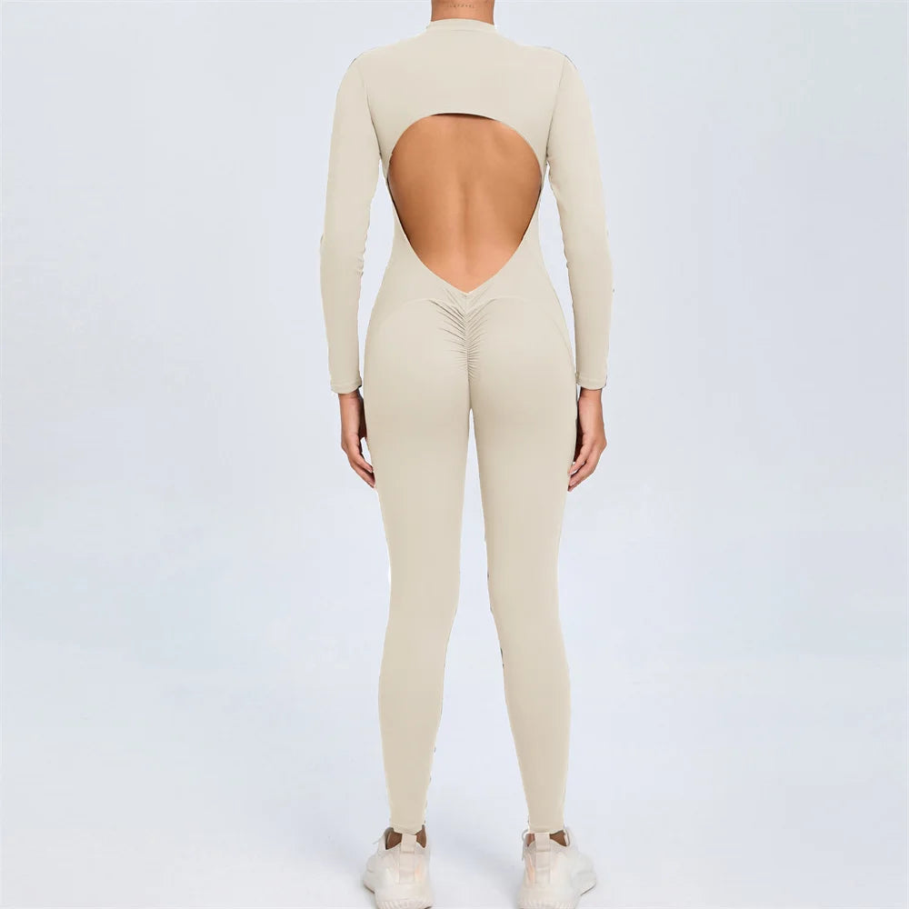 2026 Pad Zipper Long Sleeve Yoga Set Women One Piece Jumpsuit Gym Workout Shorts Fitness Bodysuit Sports Athletic Suit XP358