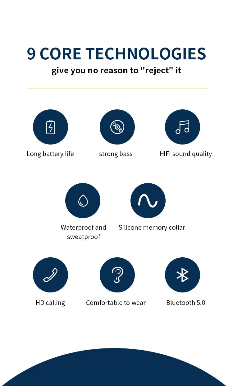 Wireless Bluetooth Earphones 9D Stereo Surround Headphone Neckband Magnetic Sport Headset Neck-hanging Earbuds For iPhone Huawei