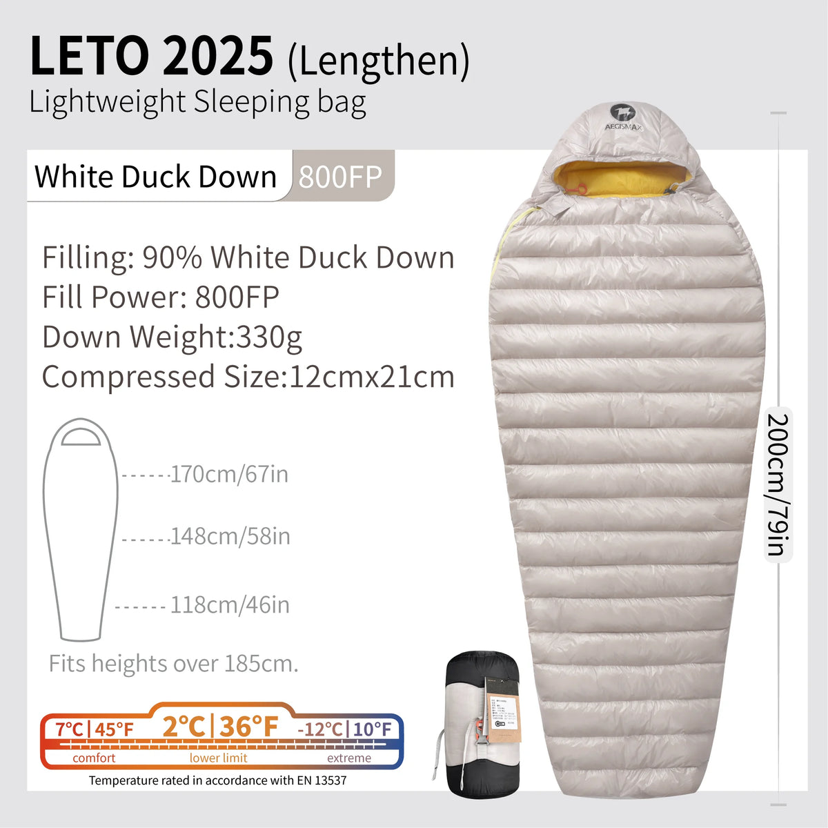 AEGISMAX LETO-2025 Series 800FP Duck Down Sleeping Bag Backpacking Ultralight Outdoor Camping Equipment
