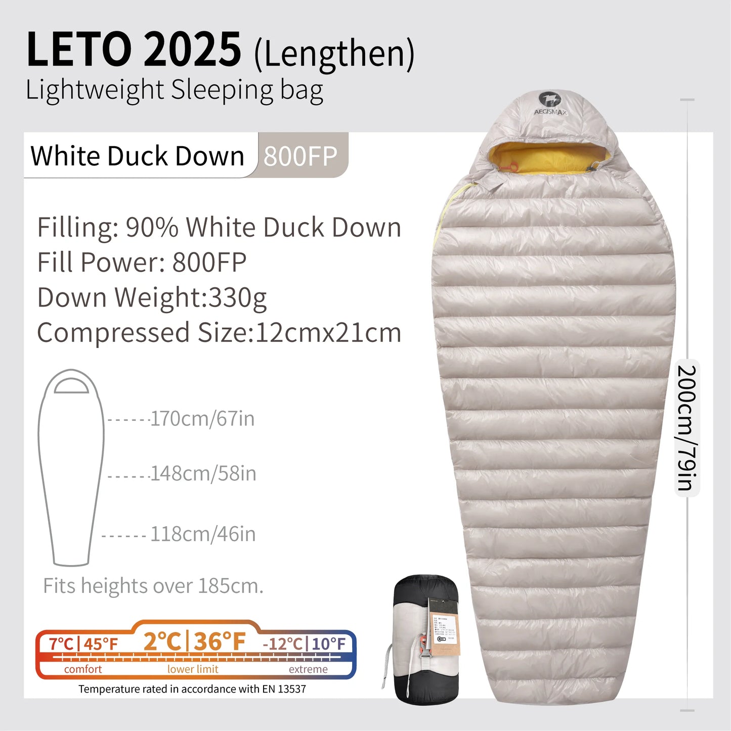 AEGISMAX LETO-2025 Series 800FP Duck Down Sleeping Bag Backpacking Ultralight Outdoor Camping Equipment