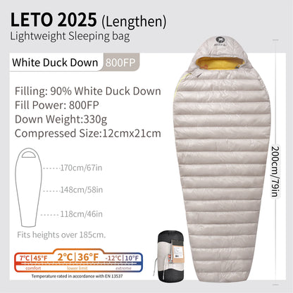 AEGISMAX LETO-2025 Series 800FP Duck Down Sleeping Bag Backpacking Ultralight Outdoor Camping Equipment