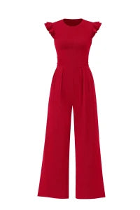 Spring/Summer 2026 New Collection Women's Round Neck Sleeveless Ruffled Trim Fitted Waist and Leg-Sculpting Jumpsuit