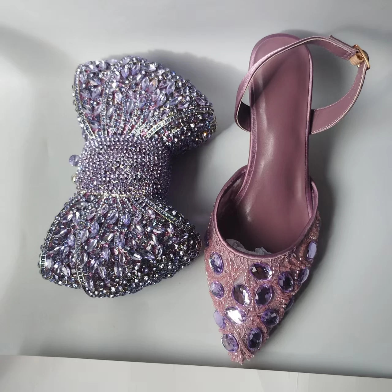 INSIGHTLINK Lady Stones Shoes and Bag Sets for Evening Purses Party Rhinestone Luxury Heels Sandals Set for Party Elegant Pumps