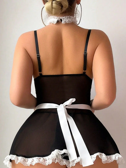Ellolace Cosplay Women's Lingerie Sets Maid Sexy Mini Dress 6PC Cute Bowknot Women's Casual Dresses Intimate Masquerade Costume
