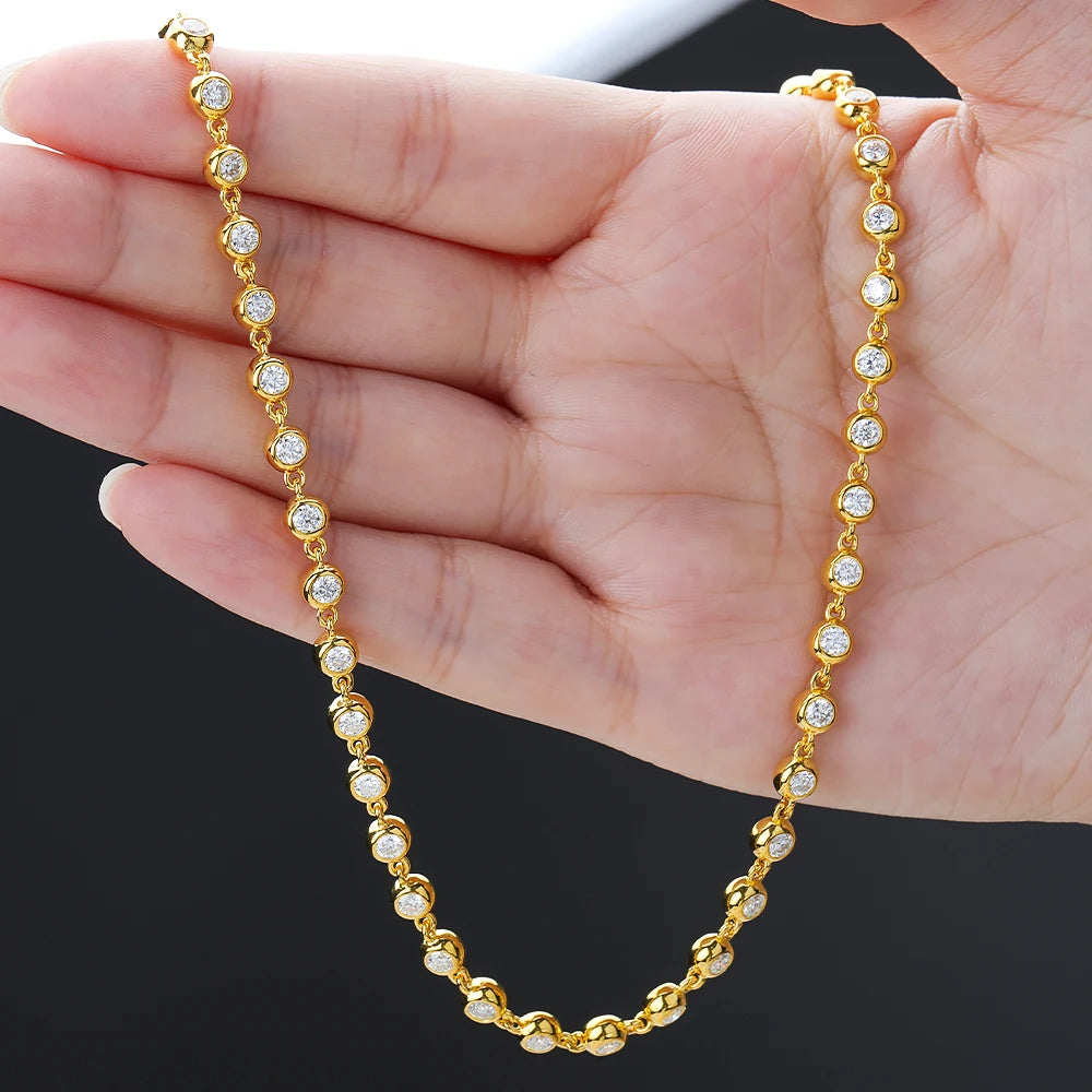 FEOBUR 3mm Round Moissanite Tennis Necklace for Women Certified S925 Sterling Silver Bubble Diamond Choker High Quality Jewelry