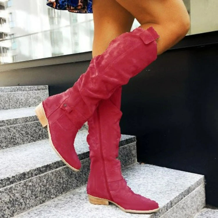 Women's Boots Suede Mid-Calf Boots Low Heel Side Zip Women Casual Shoes Autumn Winter Knee High Boot Retro Plus Size Long Boots
