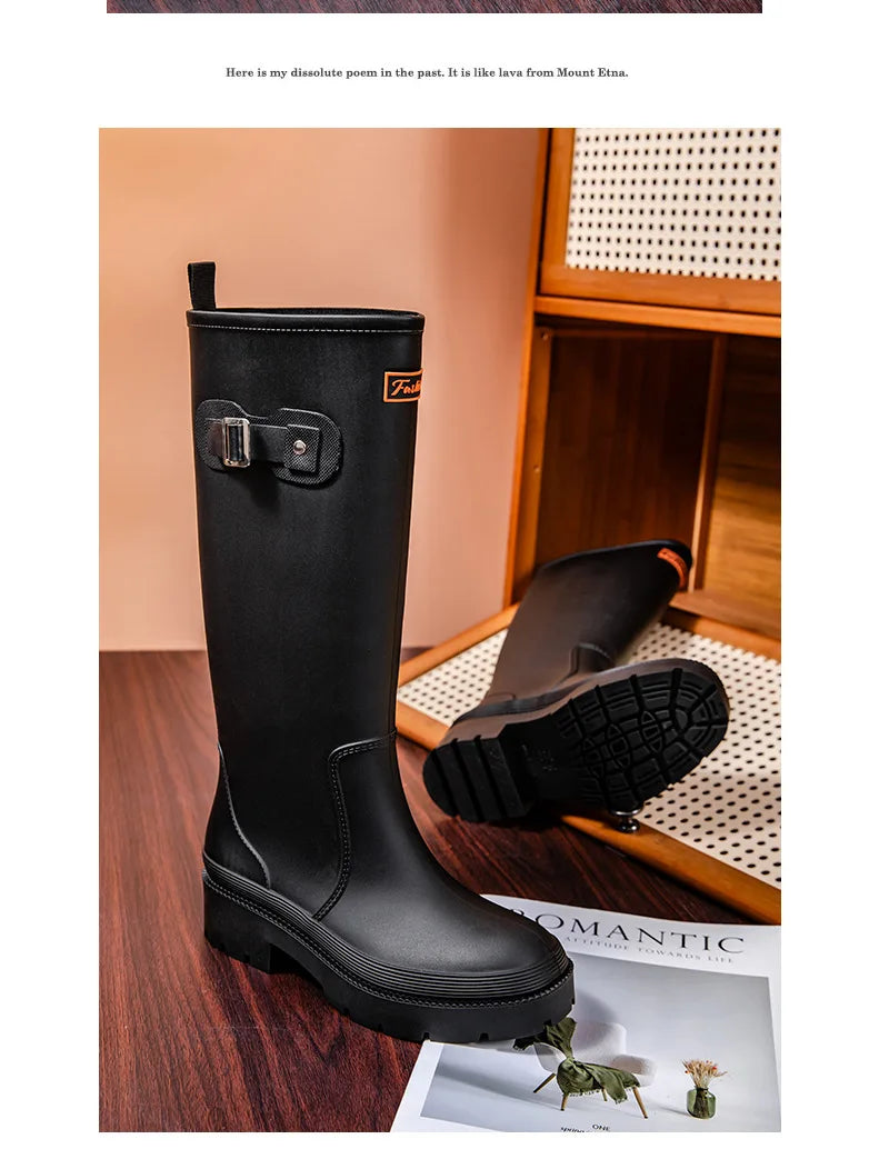 2026 Fashion Ladies High Top Waterproof Rain Boots Non-slip Wear-resistant Rubber Boots Outdoor Long Tube Rain Shoes For Women
