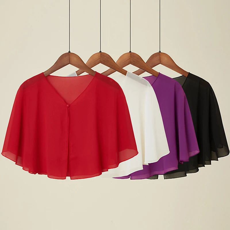 Korean Women Sunscreen Clothing Summer Thin Transparent Short Jacket Neck Guard Cloak Sun Shawl Solid Chiffon Cardigan Scarf R28