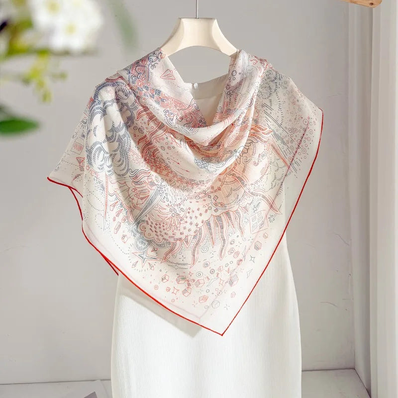 100% Mulberry Silk Scarf Long Lace Trim Neckerchief All Match Chic Ladies Portable Outdoor Daily Decor Neck Band Ornament