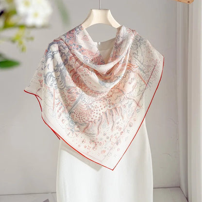 100% Mulberry Silk Scarf Long Lace Trim Neckerchief All Match Chic Ladies Portable Outdoor Daily Decor Neck Band Ornament