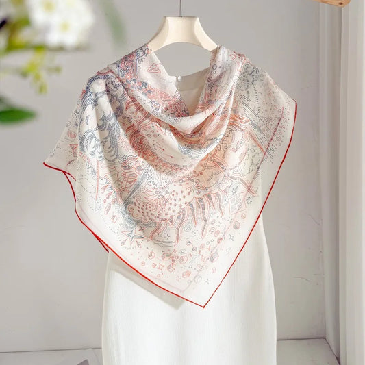 100% Mulberry Silk Scarf Long Lace Trim Neckerchief All Match Chic Ladies Portable Outdoor Daily Decor Neck Band Ornament
