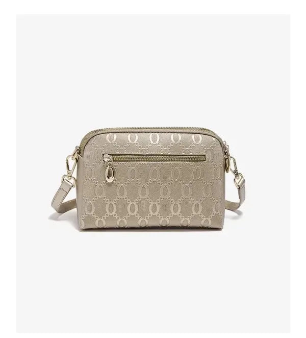 FOXER Elegant Women's Shoulder Bag Split Leather Lady Crossbody Bag Fashion Monogram Print Large Capacity Purse