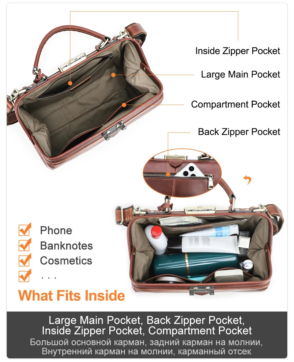 CONTACT'S Genuine Leather Top Handle Bags for Women Sling Shoulder Bags Tote Bag Handbags Metal Frame Female Bags Ladies Fashion